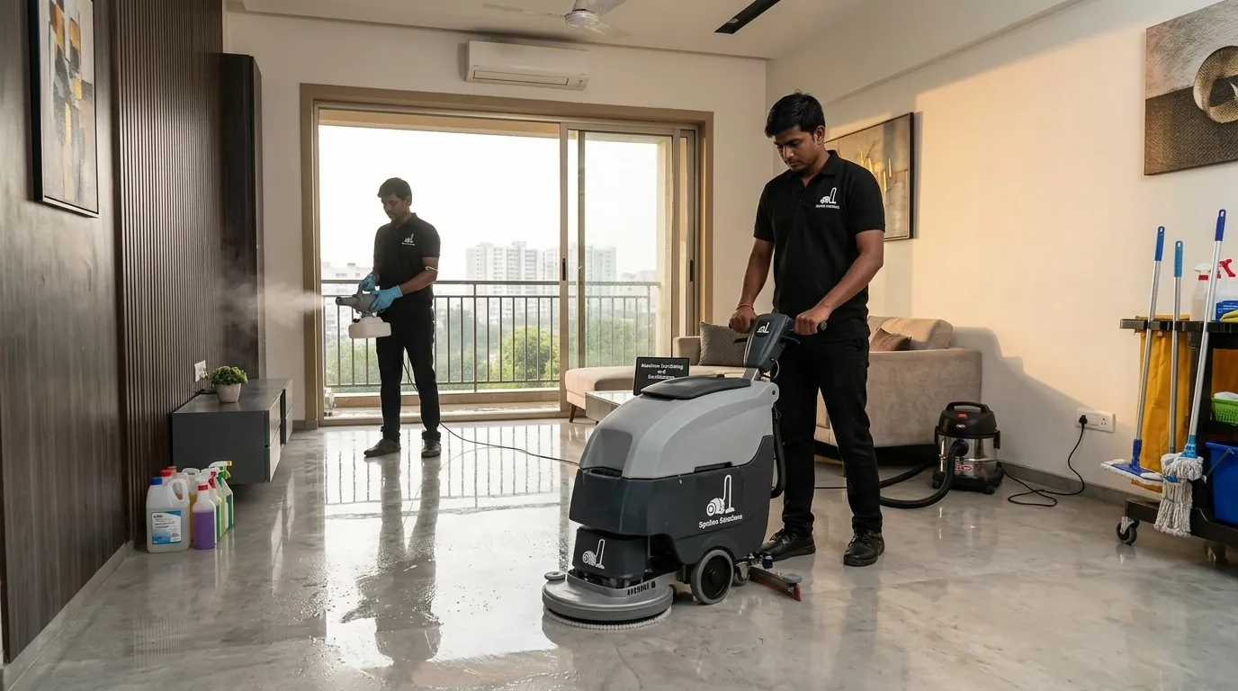 Machine scrubbing and sanitization during deep cleaning